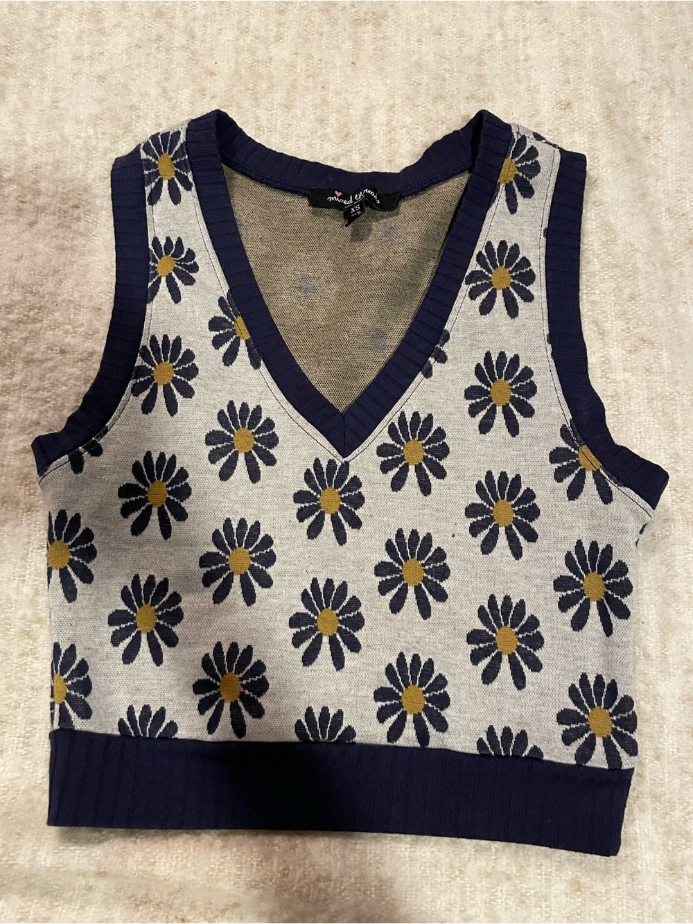 Mixed Threads Los Angeles V-Neck Knit Vest in Navy & Cream